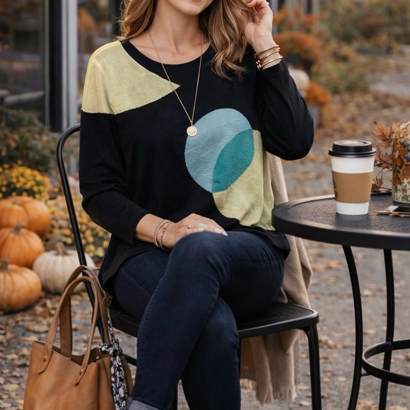 Worthington Tops - Worthington Abstract Colorblock Knit Top | Long Sleeve Modern Art Sweater Size M